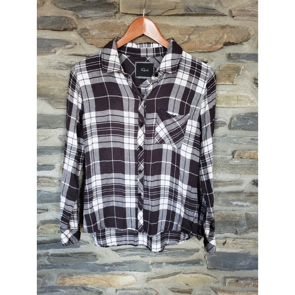 Rails Brown Ivory Plaid Flannel Button Up Small